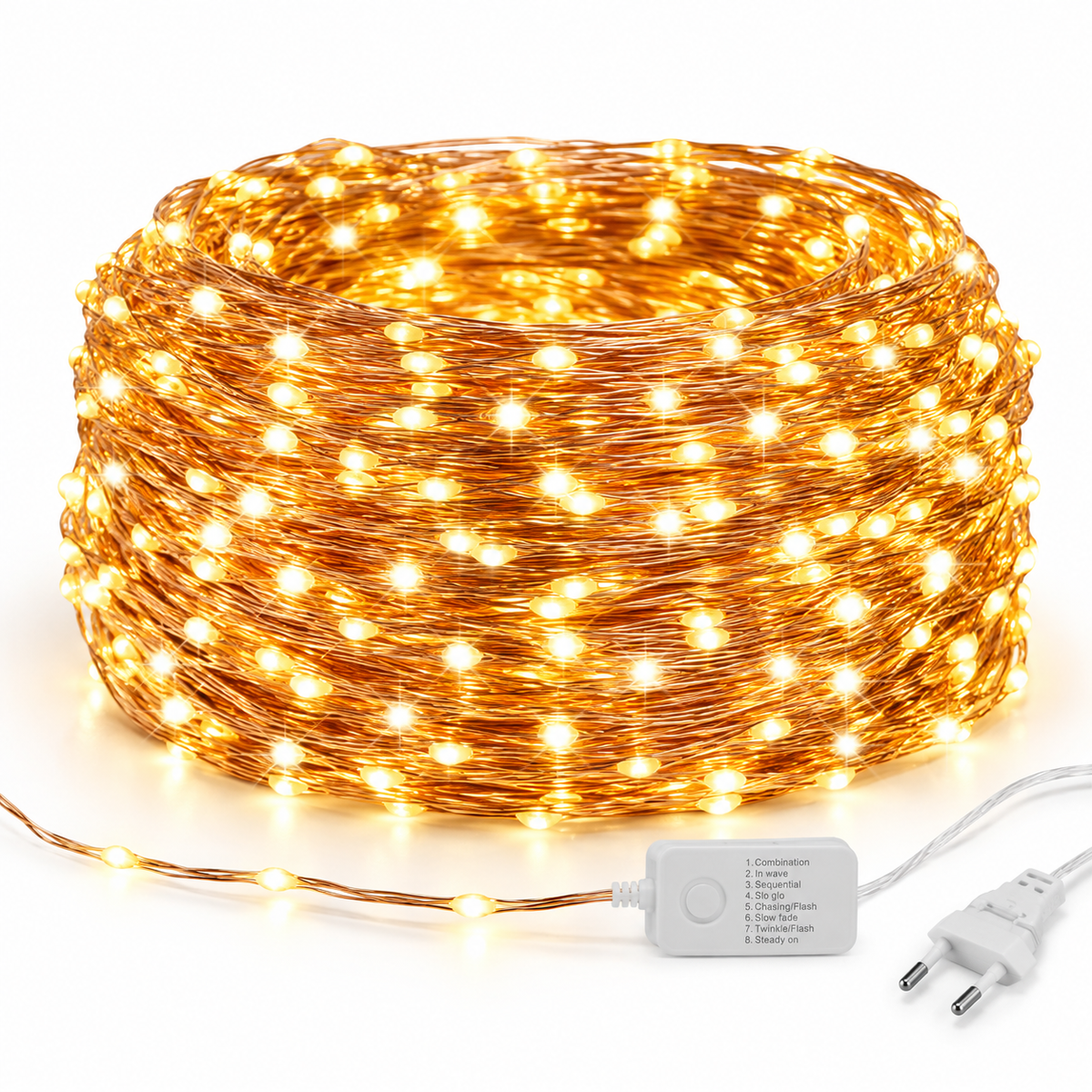 HACHI 100 m-es 1080 LED Fényfüzér – IP44, Micro LED, 8 Fényjáték, Rézhuzalos