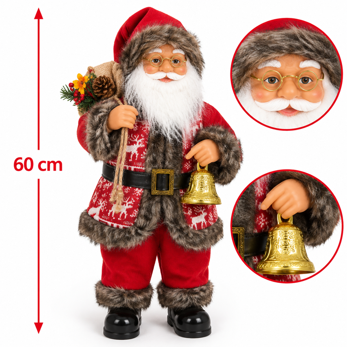 Karácsonyi Mikulás Figura – 60 cm-es Ünnepi Dekoráció Csengővel