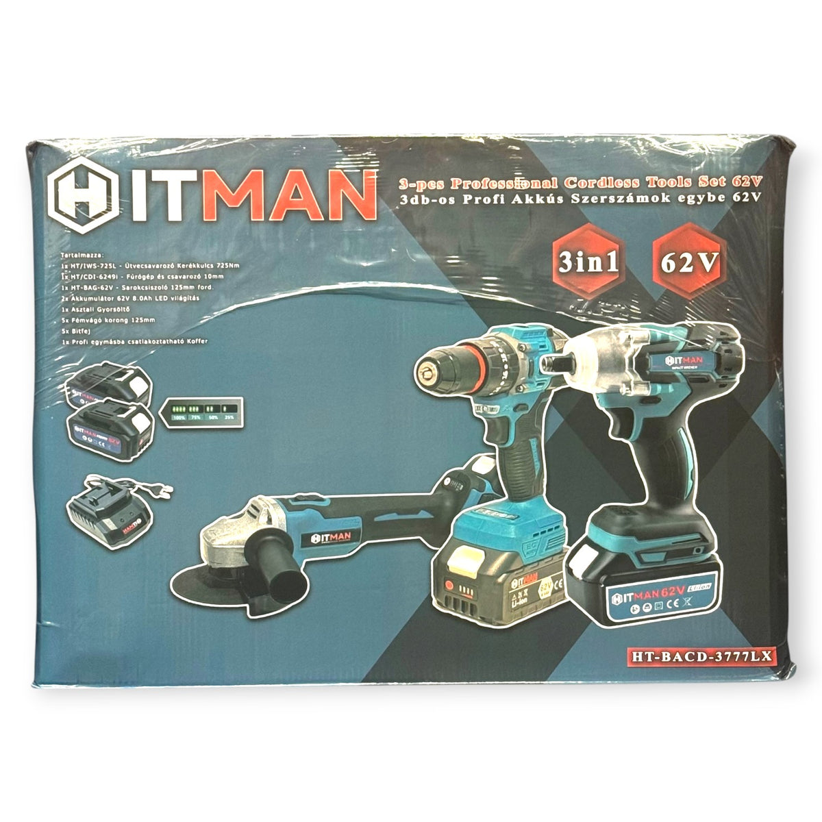 Hitman HT-BACD-3777LX 3db-os Profi Akkus Szerszámkészlet 62V rendszerrel