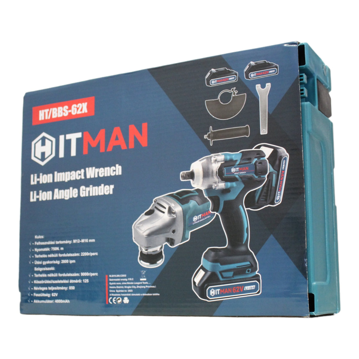 Hitman HT/BBS-62X 62V Akkumulátoros Kombi Szerszámkészlet – 125 mm Sarokcsiszoló + 750 Nm Ütvecsavarozó
