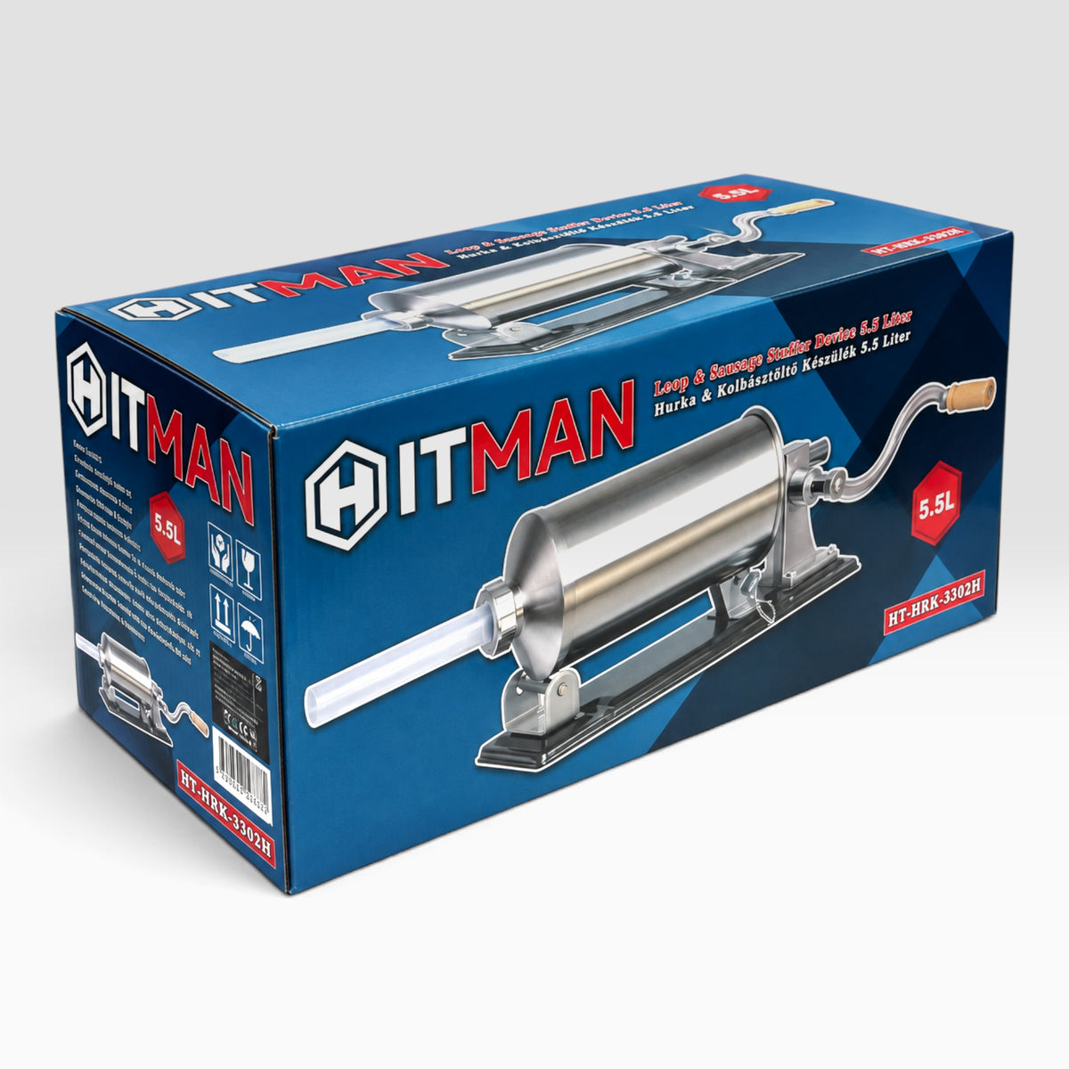 Hitman HT-HRK-3302H profi fekvő hurka- és kolbásztöltő 5,5L 4 tölcsér fémtalp