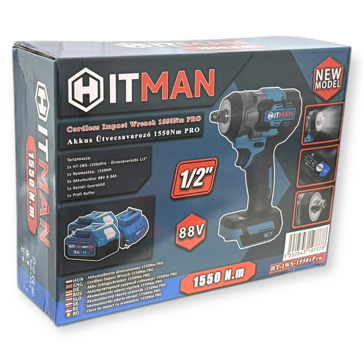 Hitman HT-IWS-1550X.Pro Ütvecsavarozó Kerékkulcs 1550 Nm 88V 2x Akkumulátor