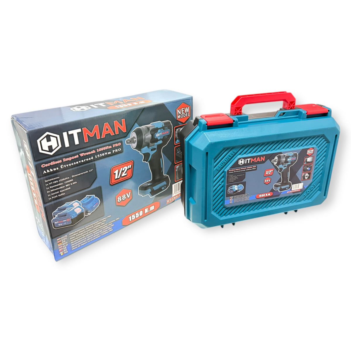 Hitman HT-IWS-1550X.Pro Ütvecsavarozó Kerékkulcs 1550 Nm 88V 2x Akkumulátor