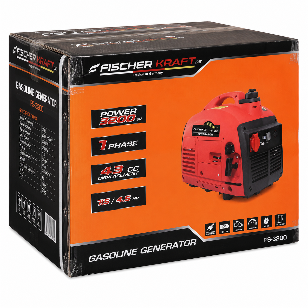 Fischer Kraft FS-3200 benzines generátor – 3200 W, 220/380 V, 6 literes tartály