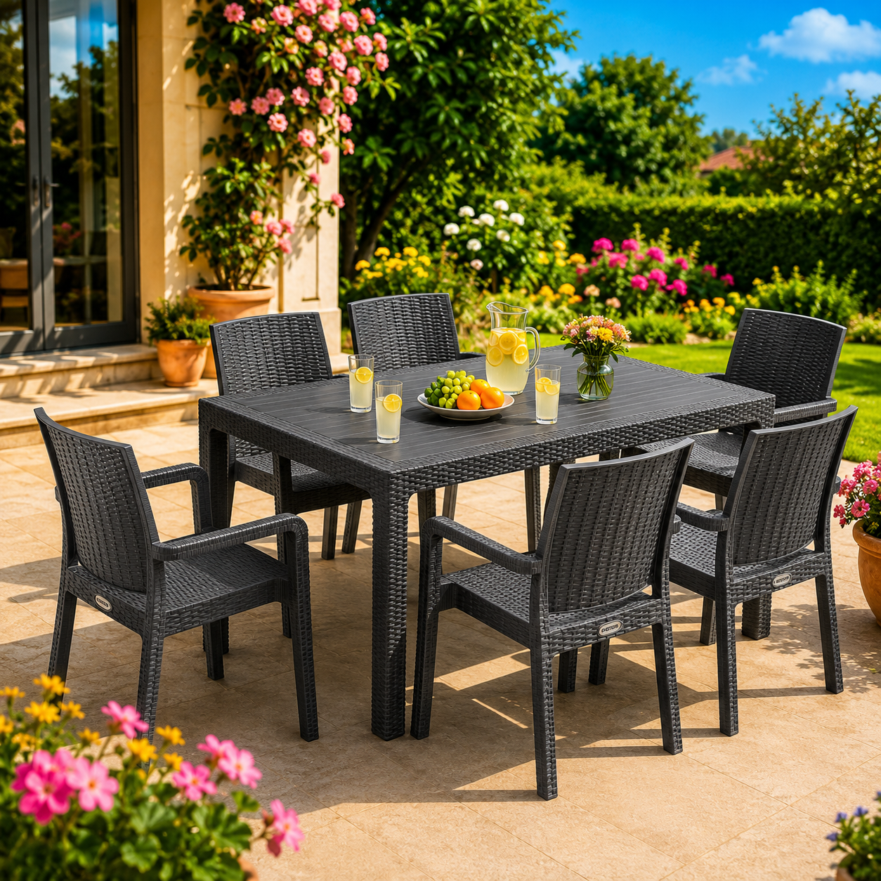 Titan Graphite King Set™ 7 Részes Rattan Kerti Garnitúra – 6 King Székkel