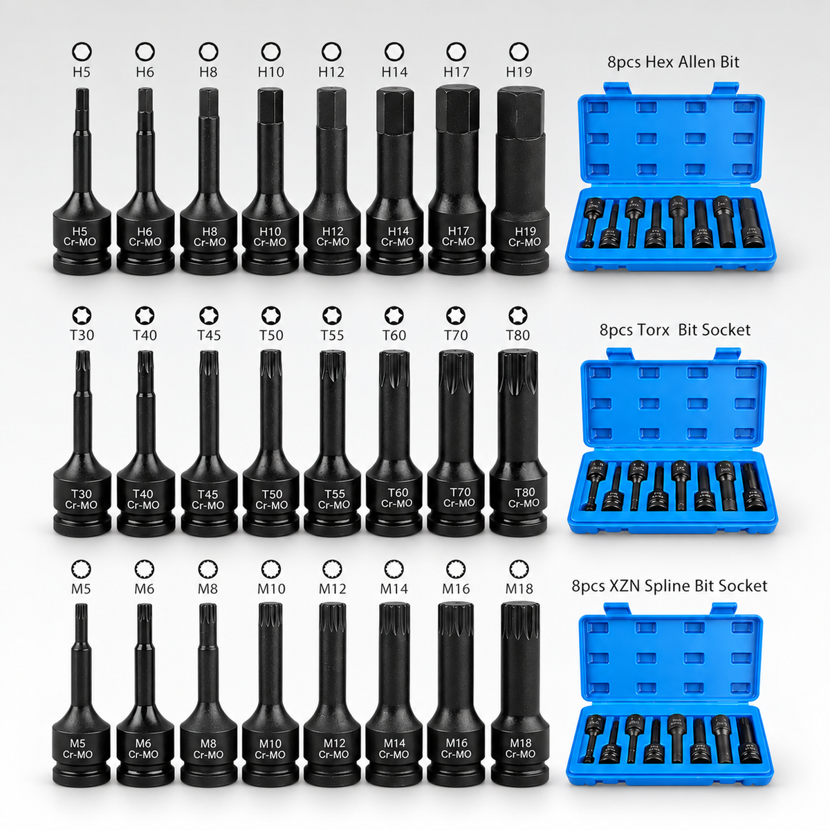 Hitman HA-1219 24 részes dugókulcs készlet – HEX, TORX, XZN