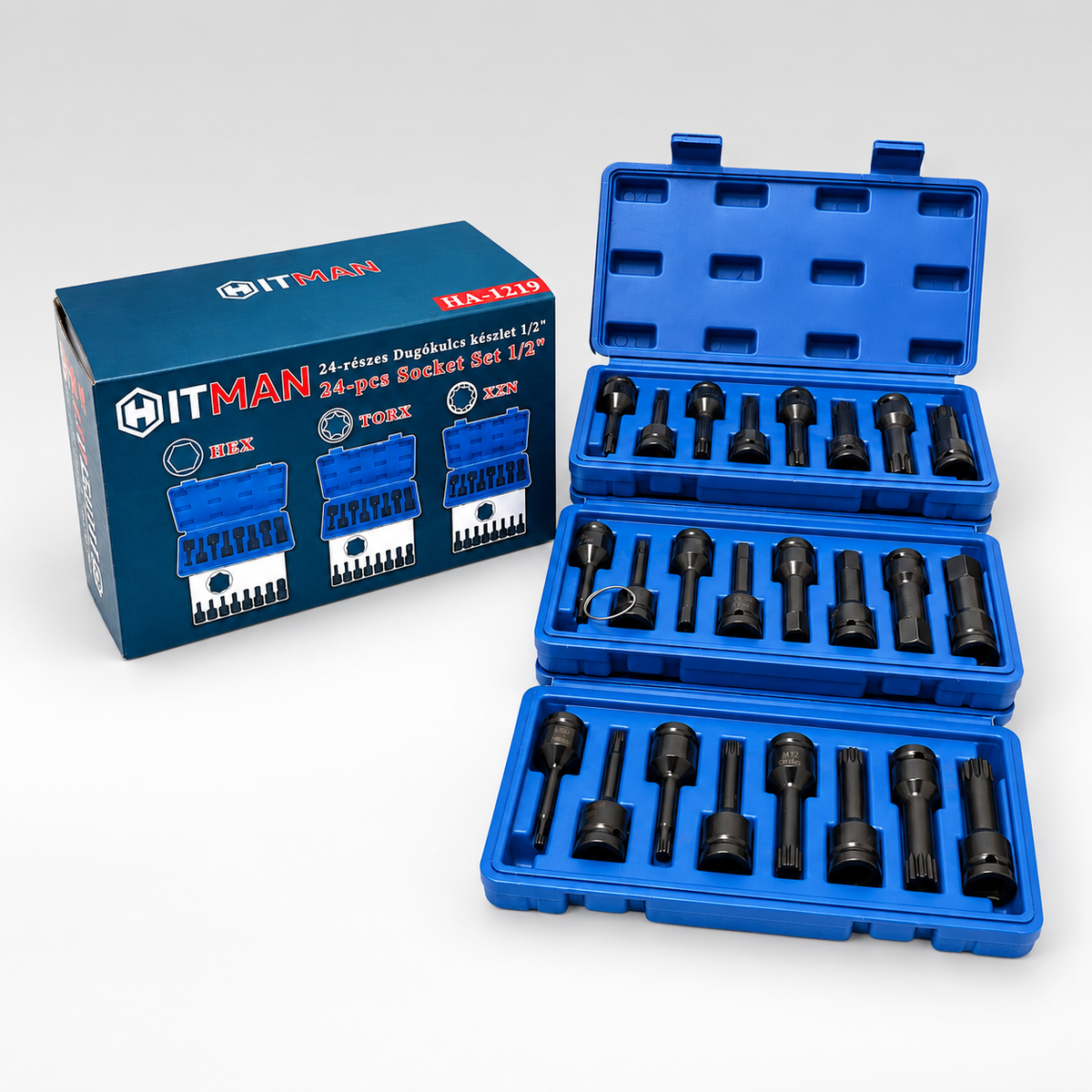 Hitman HA-1219 24 részes dugókulcs készlet – HEX, TORX, XZN