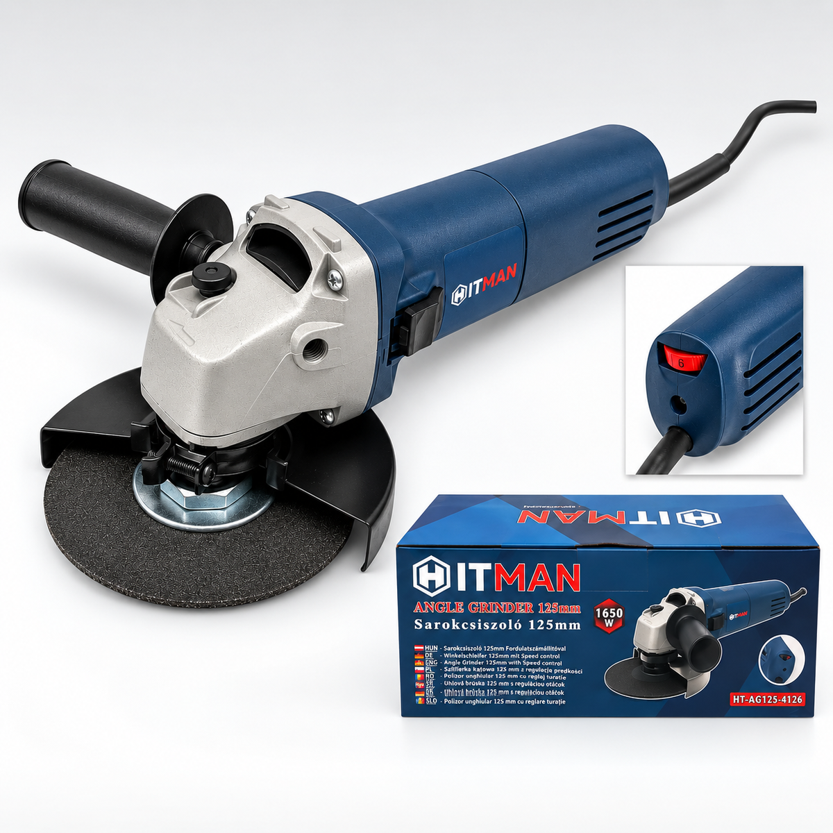 HITMAN HT-AG125-4126 sarokcsiszoló 1650 W – 125 mm, fordulatszám-szabályzós