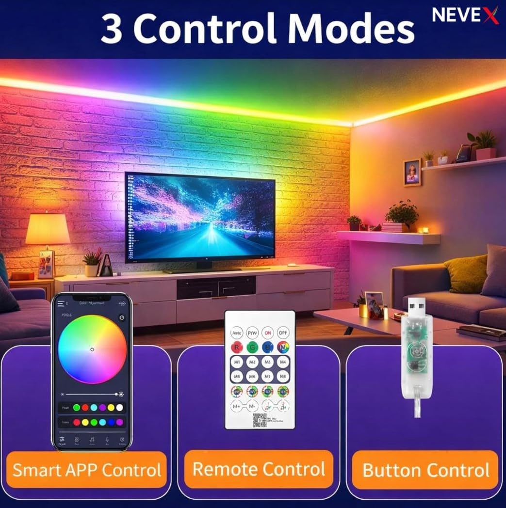 NEVEX 5M RGB Neon LED Szalag – Okos App Vezérlésű Hangulatvilágítás Távirányítóval