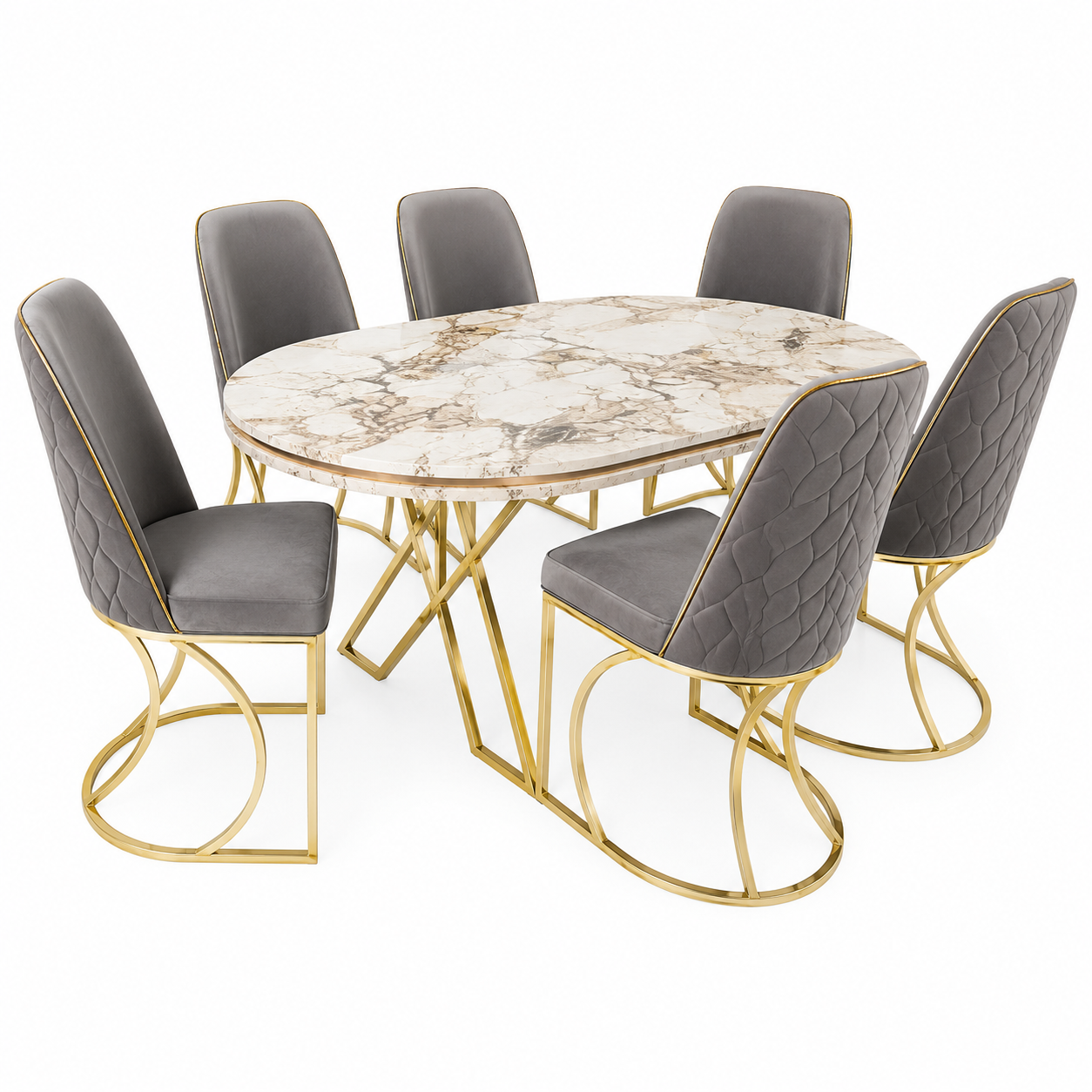 Velora Szürke 5D Márványhatású Luxus Étkezőgarnitúra 6 székkel – 160×80 cm