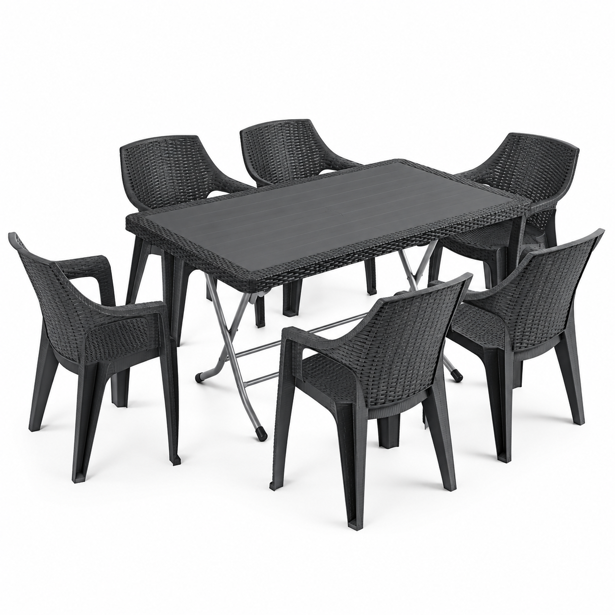 Monaco Graphite Deluxe™ 7 Részes Rattan Kerti Étkezőszett – 6 Székkel