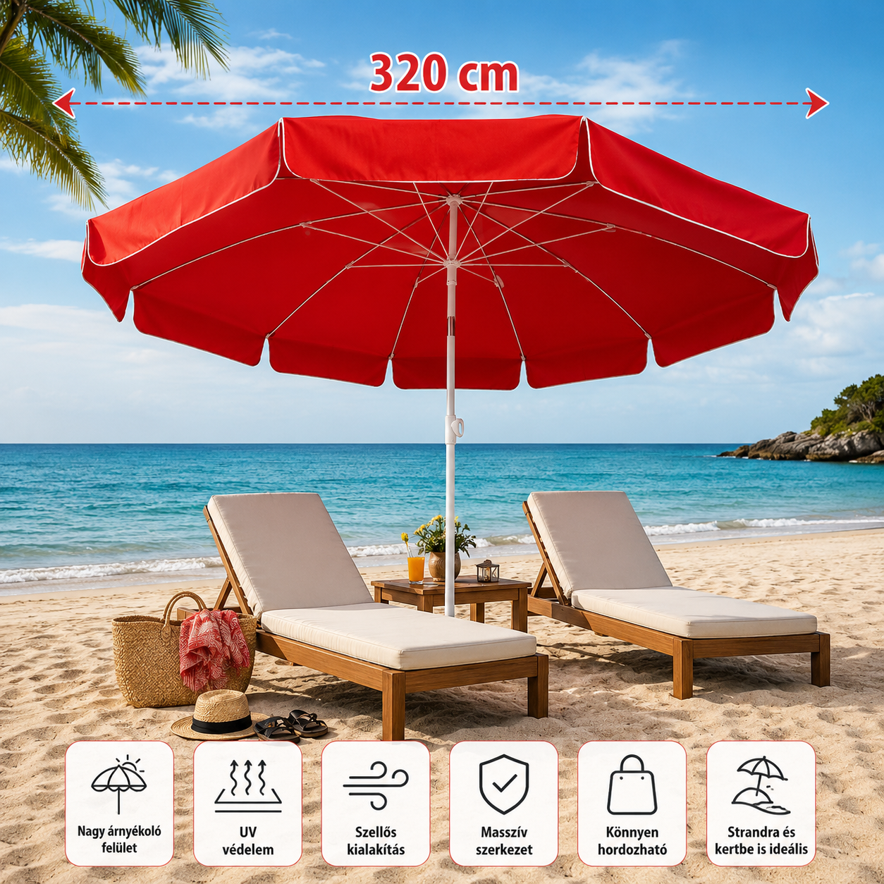 Kerti és Strand Napernyő 320 cm Piros Kivitel