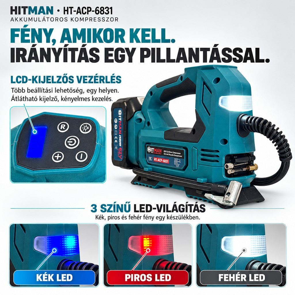 HITMAN HT-ACP-6831 akkumulátoros kompresszor