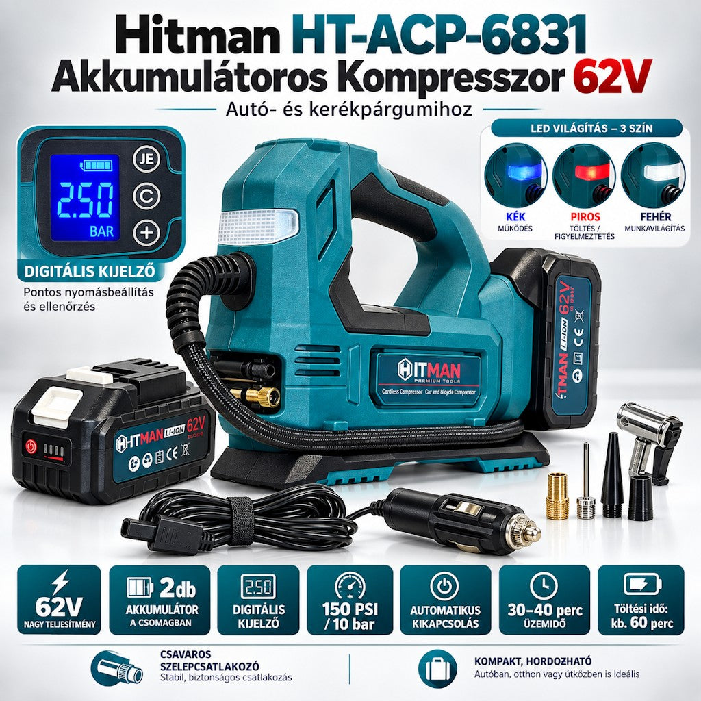 HITMAN HT-ACP-6831 akkumulátoros kompresszor