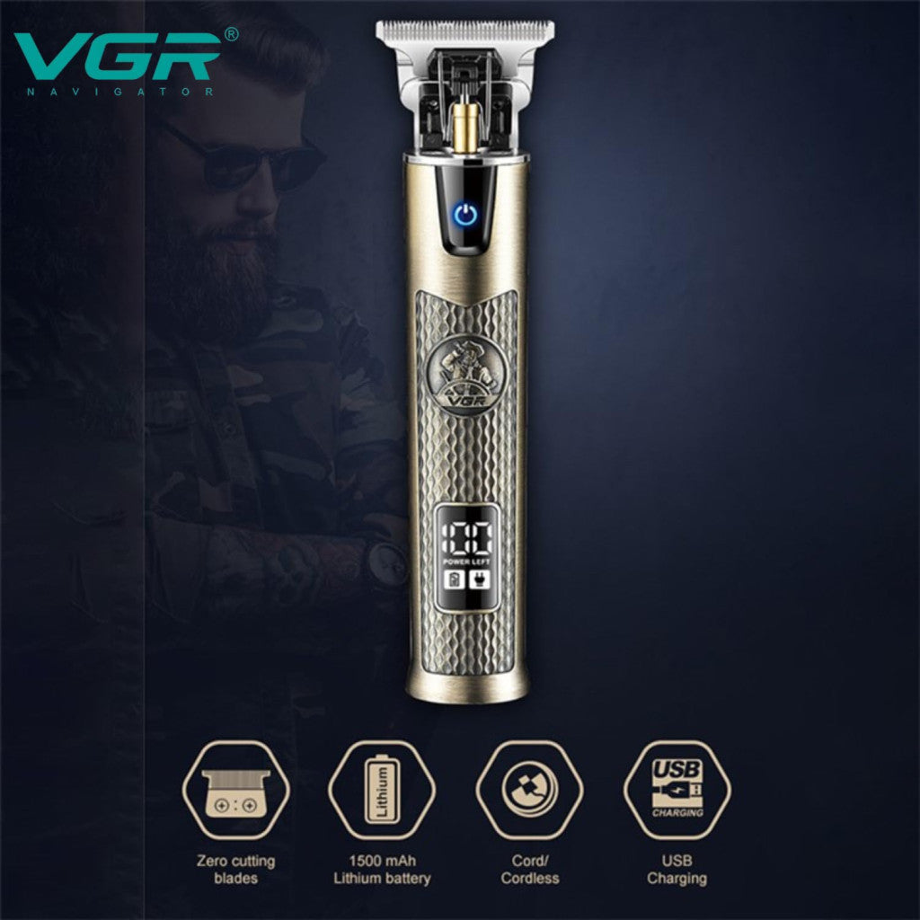 VGR V-983 Professzionális zezeték nélküli hajvágó és kontúrvágó – T-pengével, 0 mm vágás, 1500 mAh akkumulátor, 200 perc üzemidő