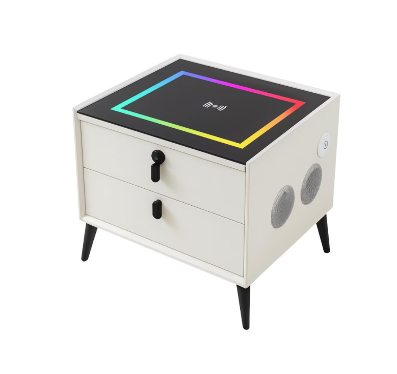 OKOP KP-588 Smart Éjjeli Szekrény Bluetooth Hangszóróval, RGB Világítással és 15W Vezeték Nélküli Töltéssel