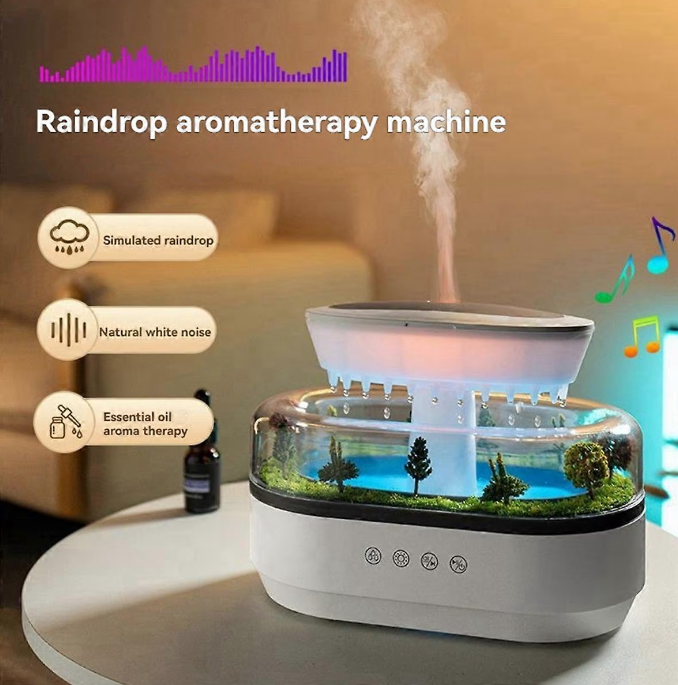 RainDrop Aroma Diffuser – aromaterápiás párásító esőeffekttel és LED világítással