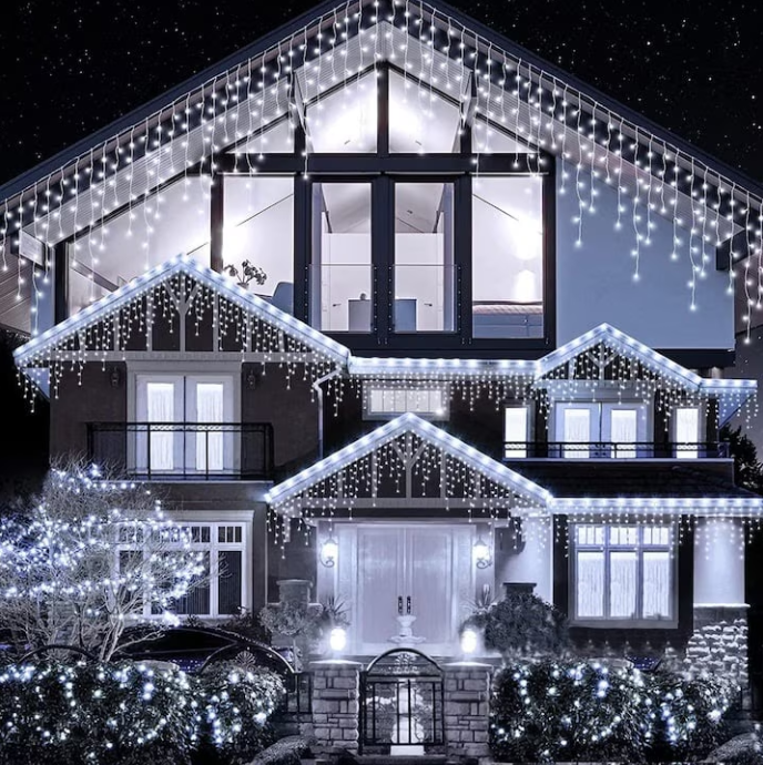 LED jégcsap fényfüzér 25 m – 500 LED, hideg fehér fény, toldható kivitel