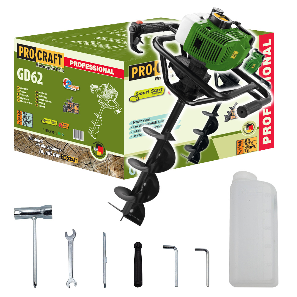 ProCraft GD62 Benzines Földfúró 52cc 2,5 LE Talajfúró