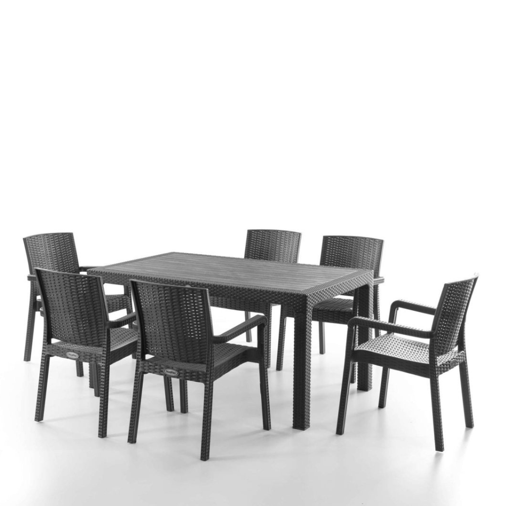 Titan Graphite King Set™ 7 Részes Rattan Kerti Garnitúra – 6 King Székkel