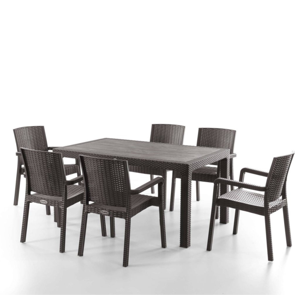 Royal Walnut King Set™ 7 Részes Rattan Kerti Garnitúra – 6 King Székkel