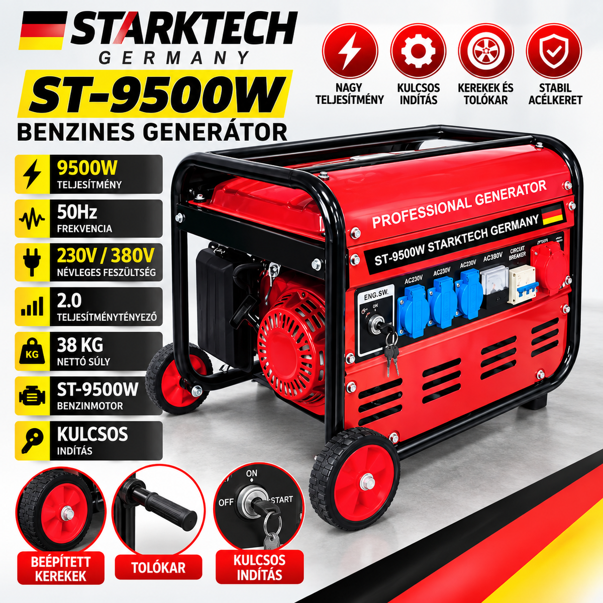 Starktech Germany Kerekes Benzines Generátor – ST9500W