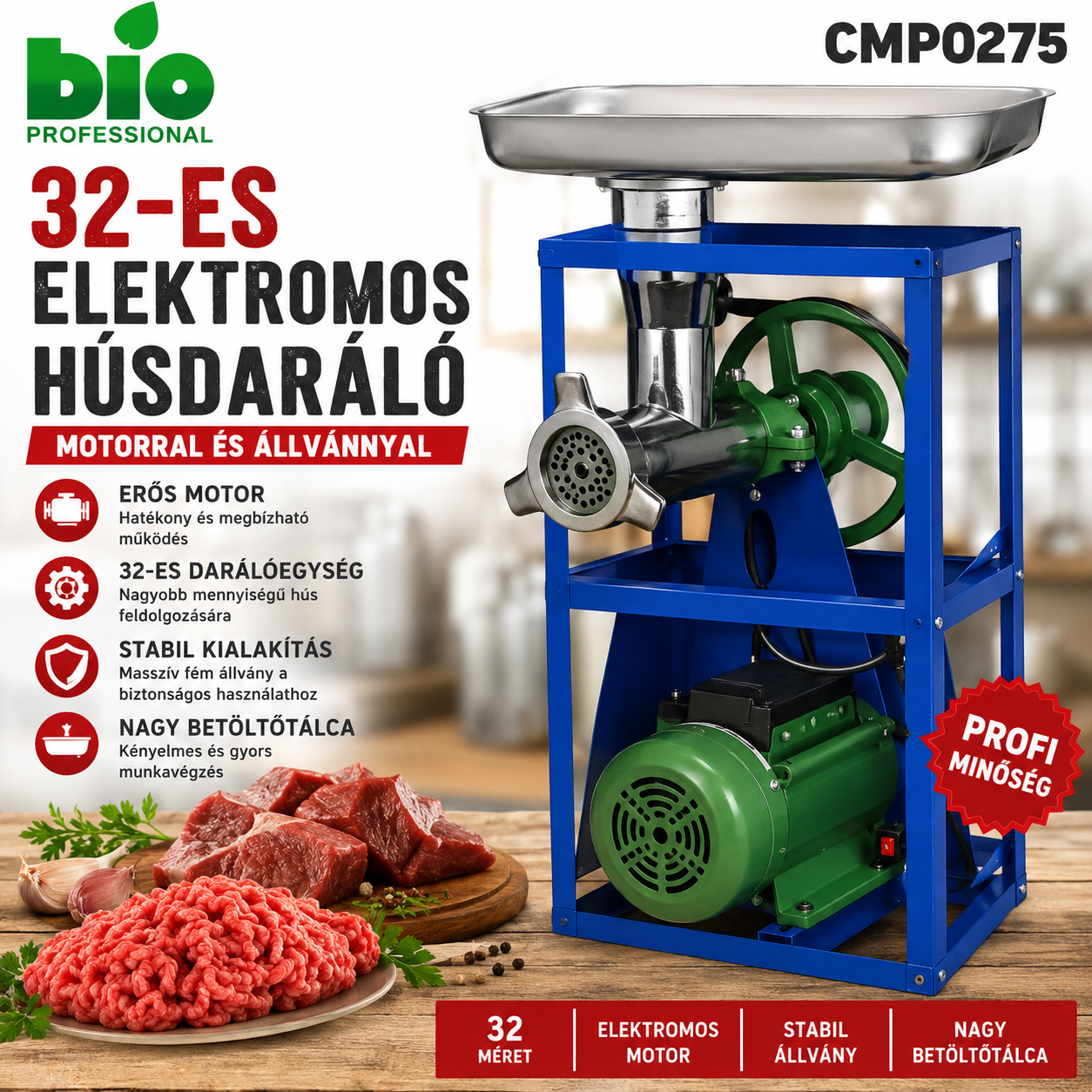 BIO Professional CMP0275 elektromos húsdaráló 32-es – motorral és állvánnyal