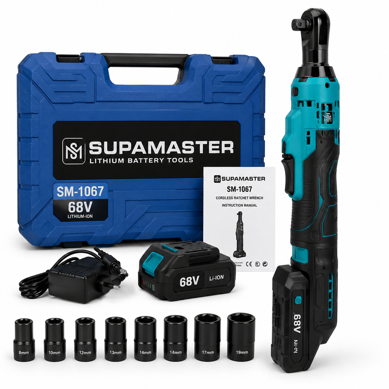 Supamaster SM-1067 akkumulátoros racsnis nyomatékkulcs 68 V, 118,5 Nm, kofferrel
