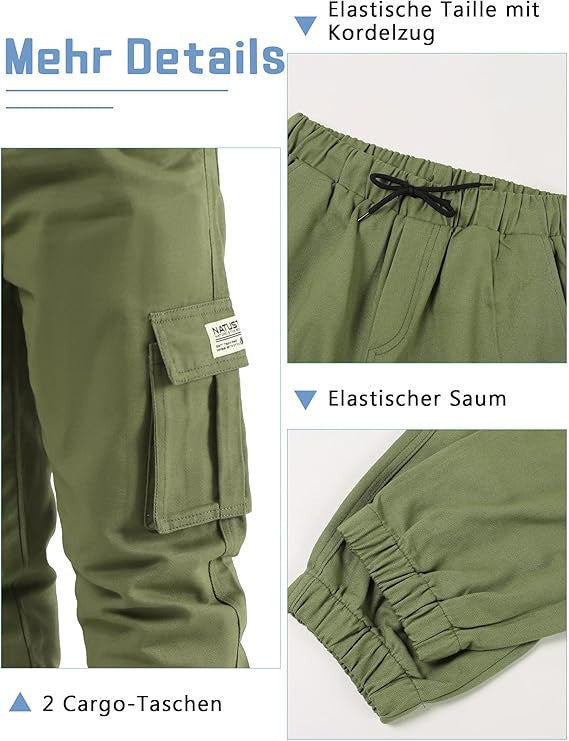 NATUST unisex cargo nadrág – pamut szabadidőnadrág gumis derékkal - (170–176 cm)