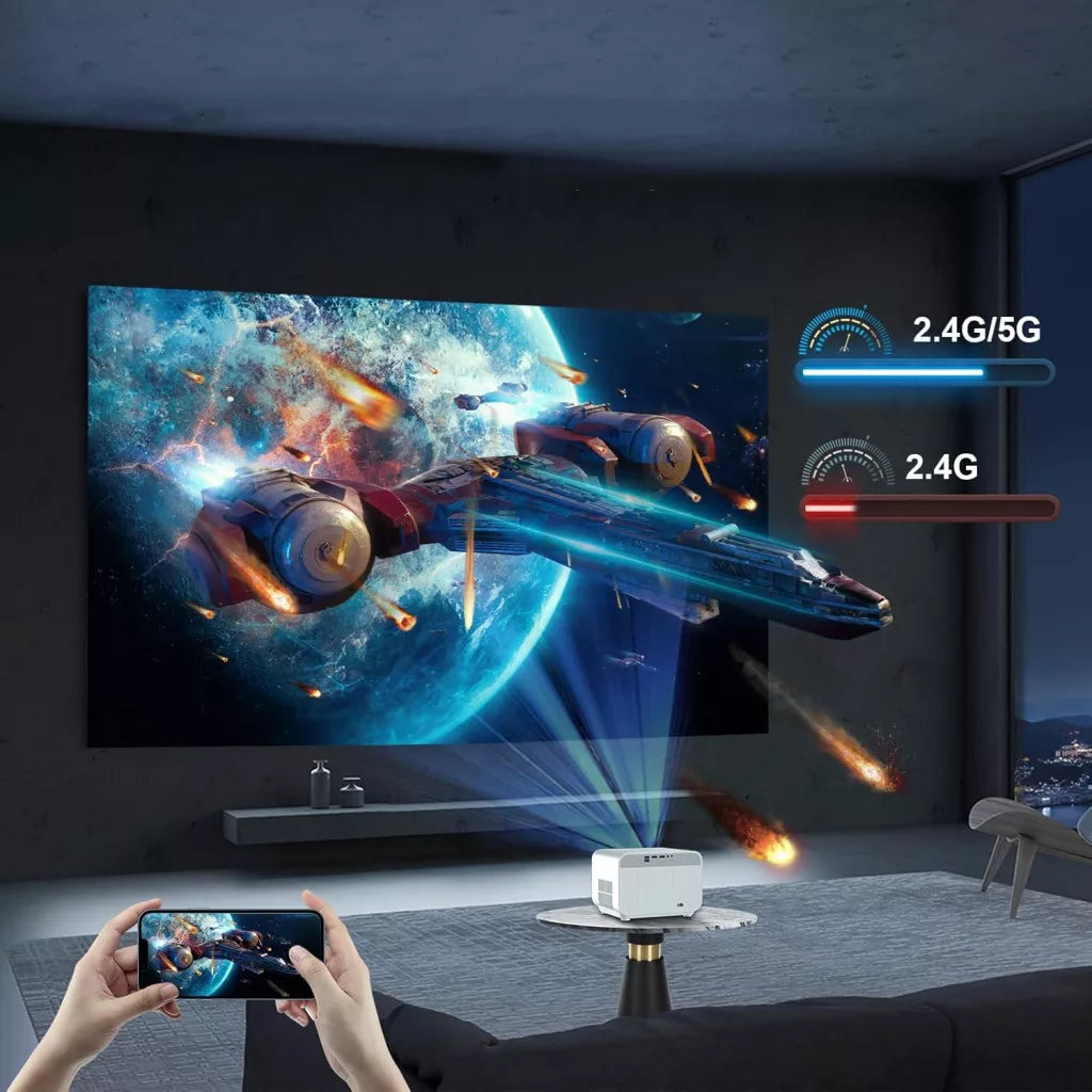 FunFlix Okos Projektor 1080P, 4K Támogatással, Android TV, WiFi 6 és Bluetooth 5.2 A1