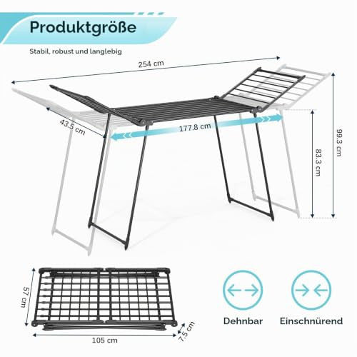 KINGRACK kihúzható nagyméretű ruhaszárító, fekete