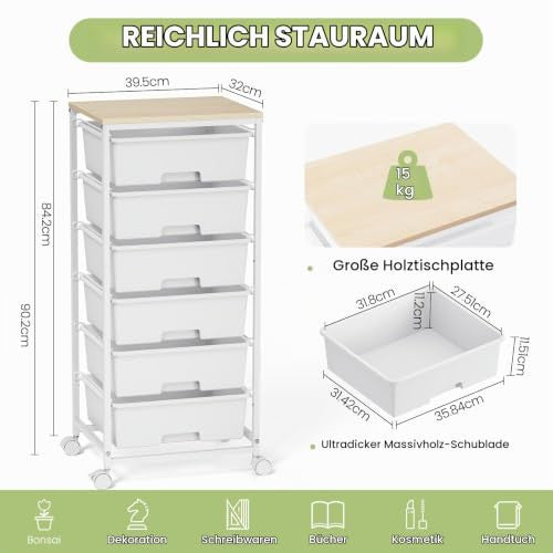 KINGRACK gurulós tárolókocsi 6 fiókkal, fehér