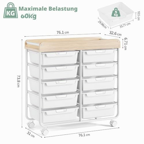 KINGRACK gurulós tárolókocsi 10 fiókkal, fehér