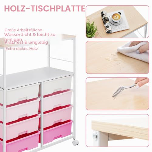 KINGRACK gurulós tárolókocsi 8 fiókkal, rózsaszín