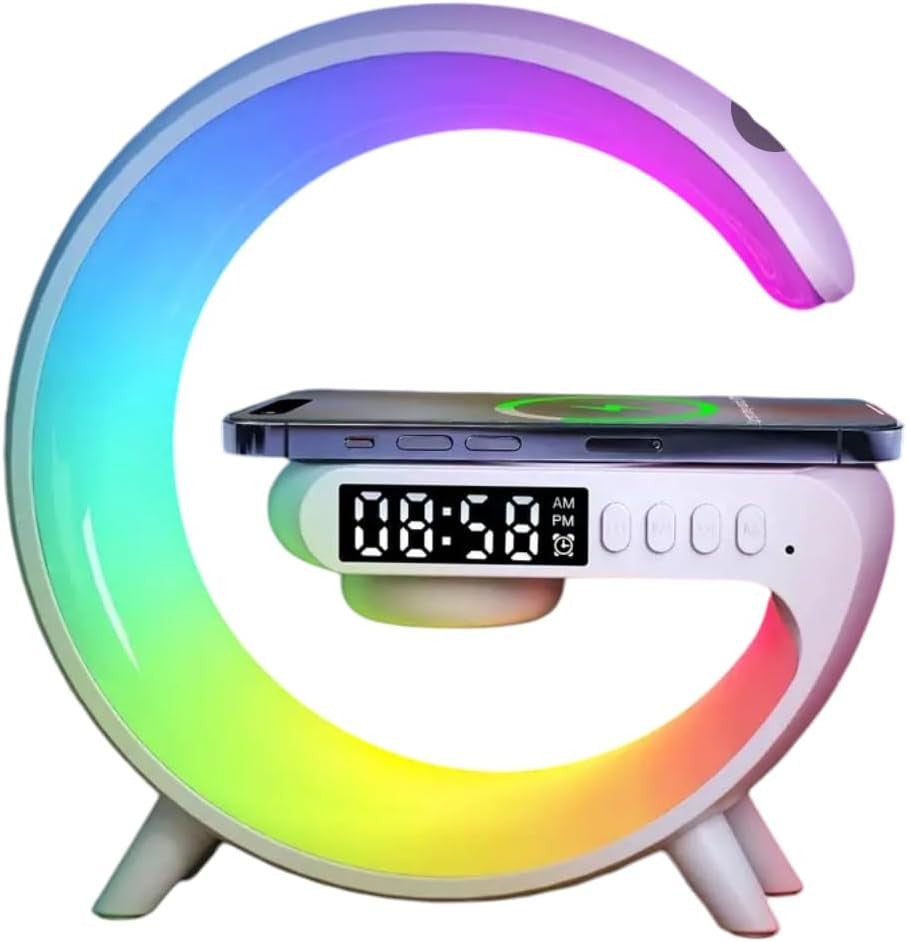 Multimédiás bluetooth Hangszoró, vezeték nélküli töltőpad, ébresző óra ,RGB, LED LÁMPA