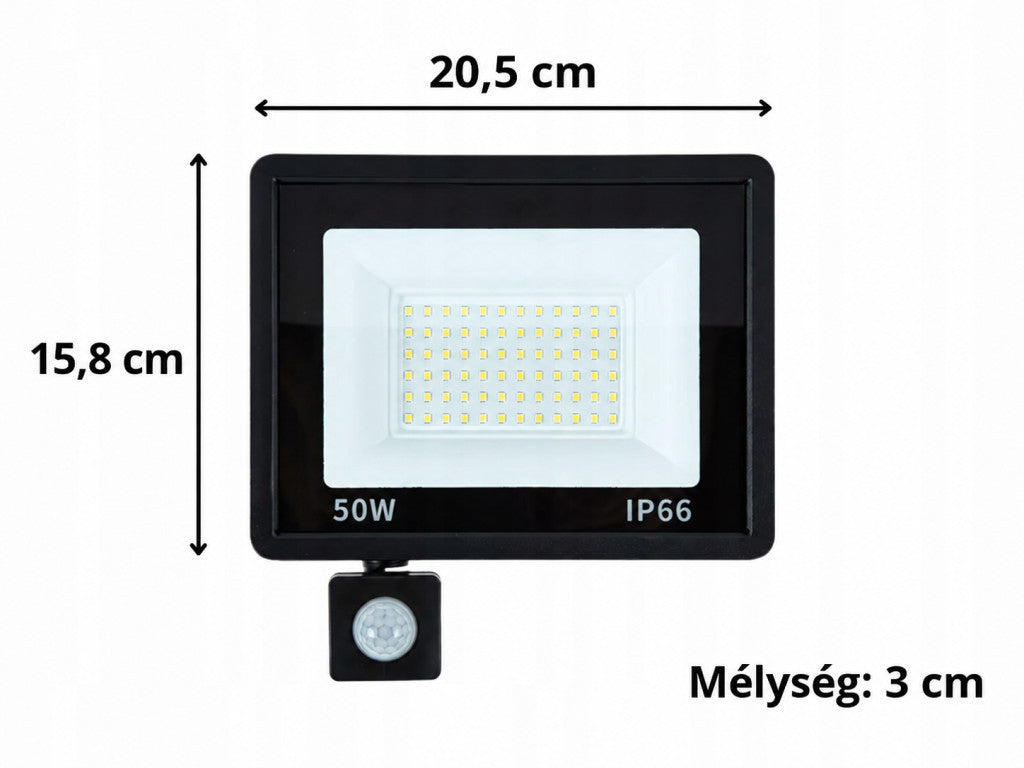 50 W kültéri LED reflektor mozgás- és szürkületérzékelővel, IP66