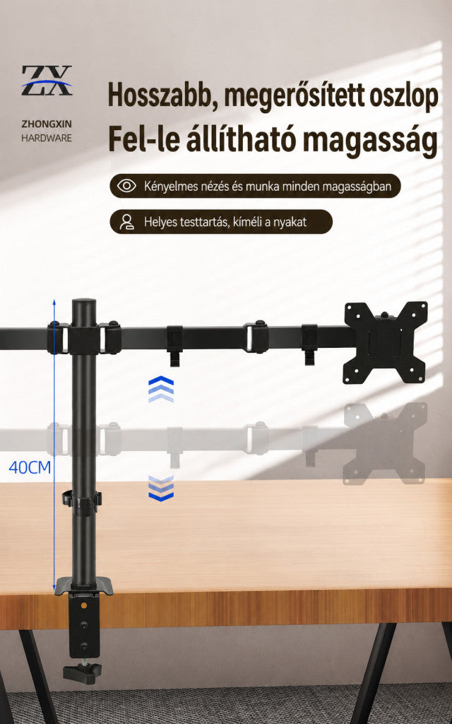 ZX-MT022N dupla monitorállvány – teleszkópos, forgatható asztali tartó