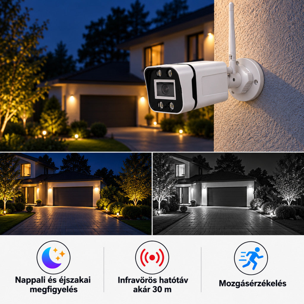 4 kamerás 5G Wireless Wi-Fi IP biztonsági kamera szett 2 MP Full HD, 4 csatornás NVR-rel, IP66