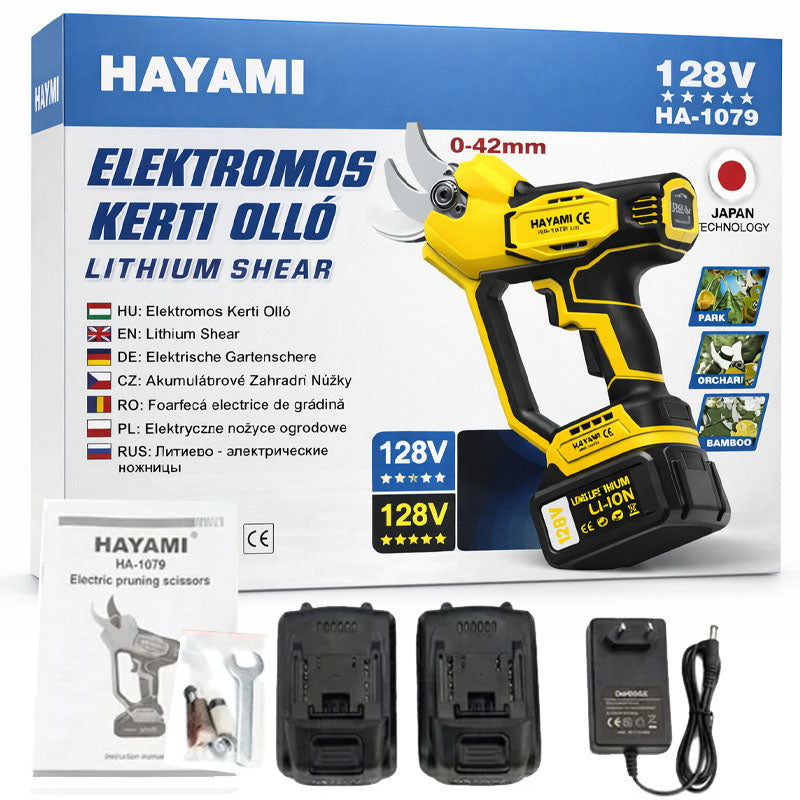 HAYAMI akkumulátoros metszőolló készlet 128 V, 2 akkumulátorral HA-1079