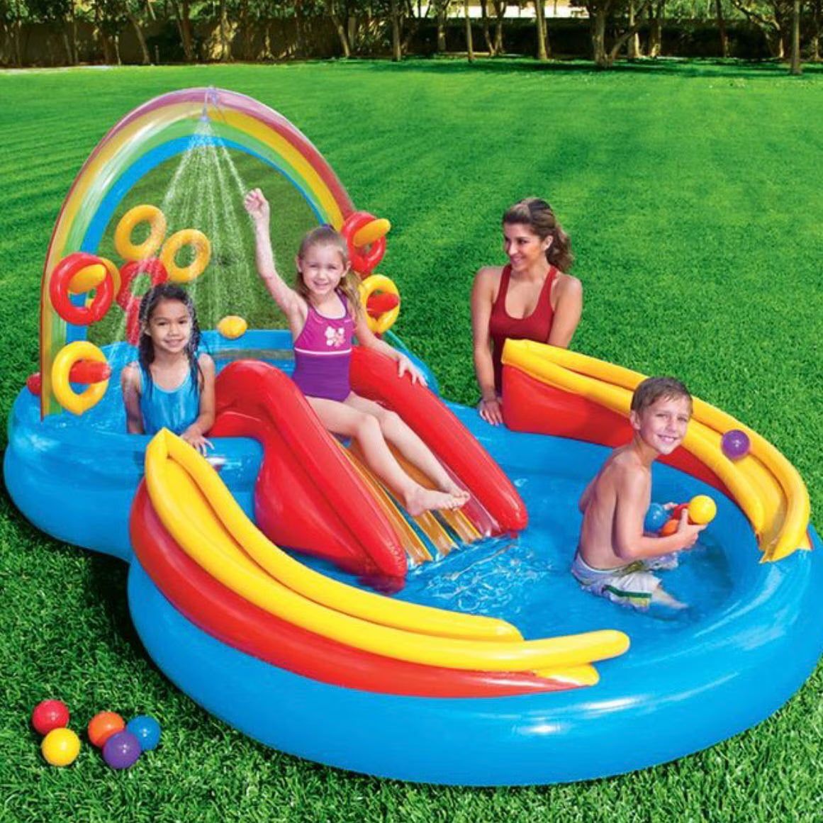 Intex Rainbow Ring Play Center Felfújható Gyerekmedence 297 x 193 x 135 cm