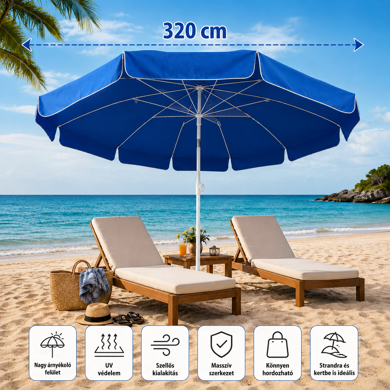 Kerti és Strand Napernyő 320 cm Kék Kivitel