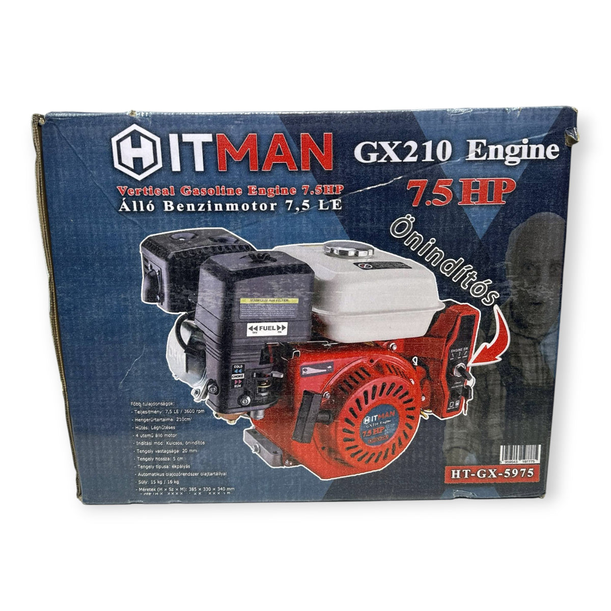Hitman HT-GX-5975 7.5HP Álló Benzinmotor Önálló Olajzás Kulcsos Indítás