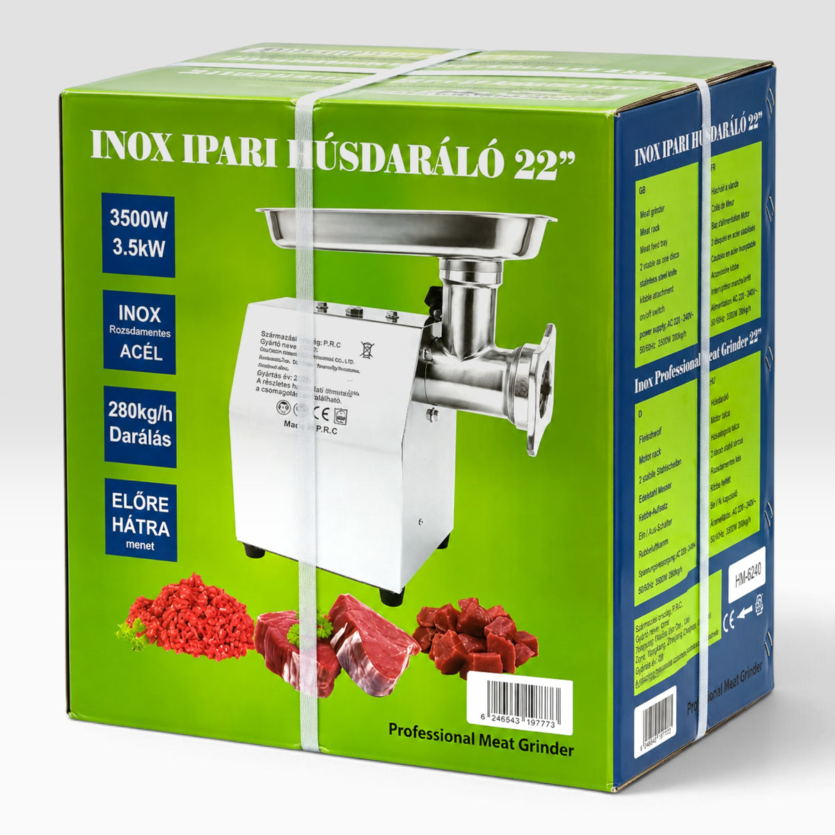 Inox HM-6315 ipari INOX húsdaráló 3500W, 280 kg/h kapacitással, 230V 50Hz gép