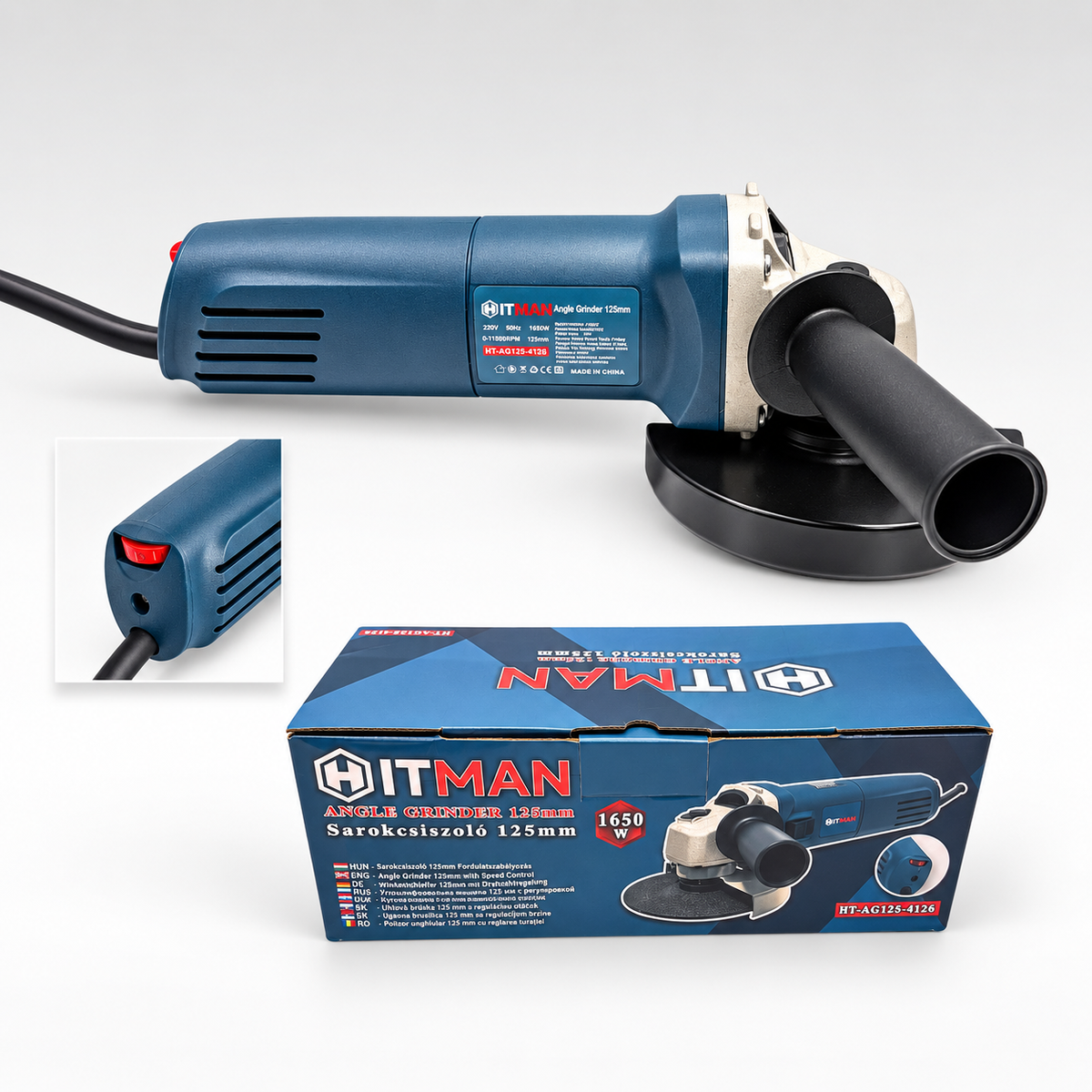 HITMAN HT-AG125-4126 sarokcsiszoló 1650 W – 125 mm, fordulatszám-szabályzós