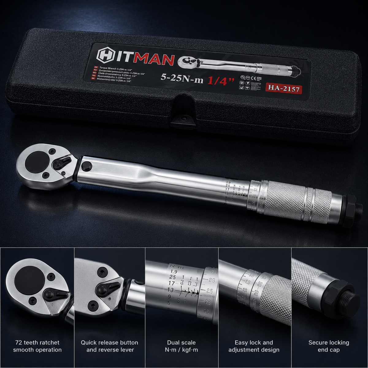 HITMAN HA-2157 állítható nyomatékkulcs 1/4" – 5–25 Nm