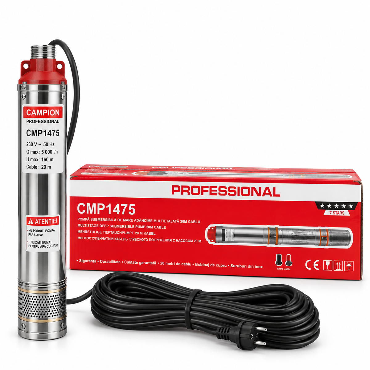 Campion Professional CMP1475 – csigás, többfokozatú mélykúti búvárszivattyú - 1500W, 20m