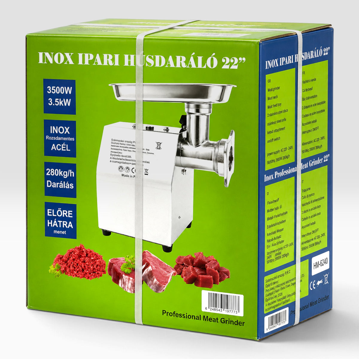 Inox HM-6315 ipari INOX húsdaráló 3500W, 280 kg/h kapacitással, 230V 50Hz gép