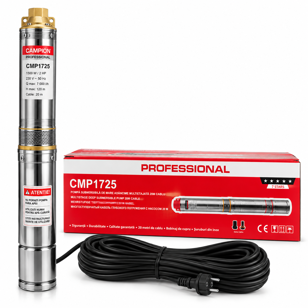 Campion Professional CMP1725 Mélykúti Búvárszivattyú 1500W, 8 Turbinás, 120 m