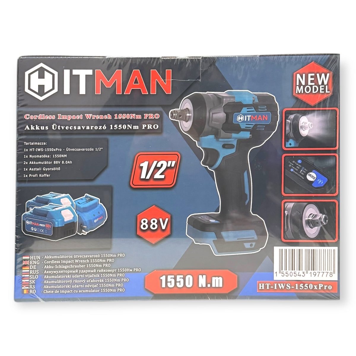 Hitman HT-IWS-1550X.Pro Ütvecsavarozó Kerékkulcs 1550 Nm 88V 2x Akkumulátor