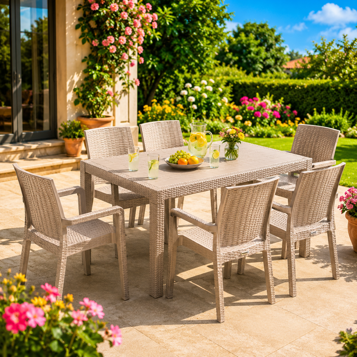 Royal Cappuccino King Set™ 7 Részes Rattan Kerti Garnitúra – 6 King Székkel